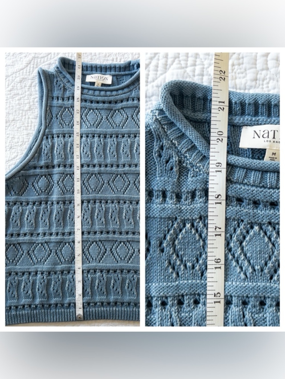 Nation LTD Lina Pointelle Sleeveless Sweater Vest Faded Denim Size M - Picture 10 of 10